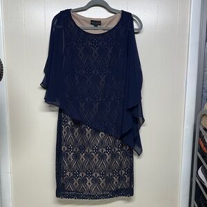 Connected Apparel Navy Asymmetrical Lace Cocktail Dress